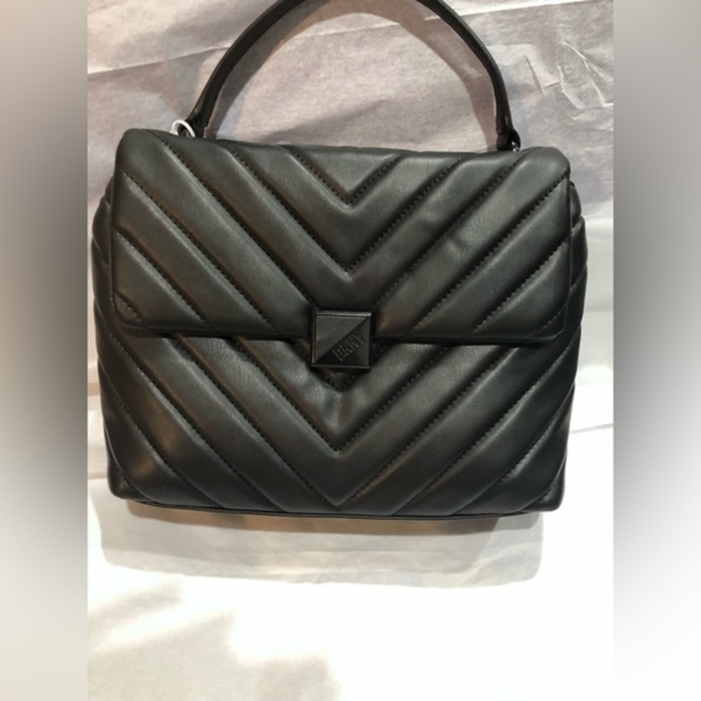 DKNY black quilted puffy clasp top handle satchel bag brand new